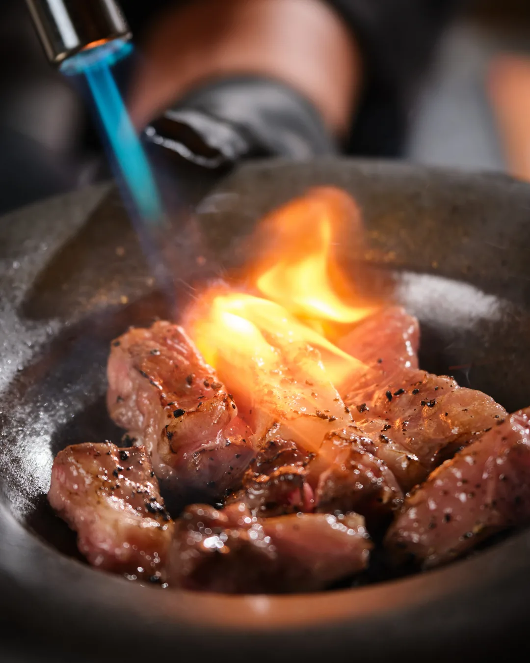Japanese A5 Wagyu at STK Niagara Falls, torch-finished tableside